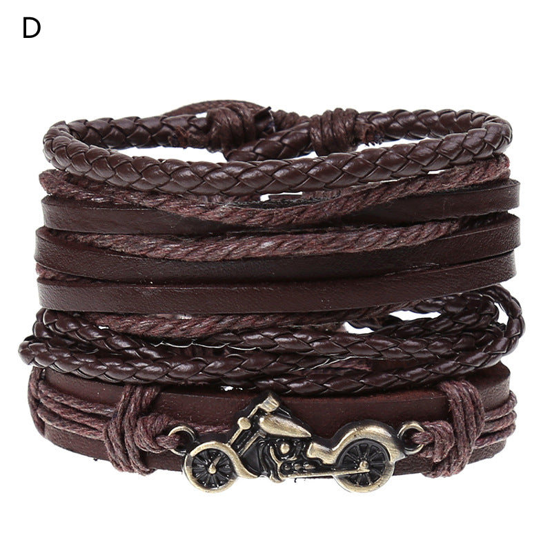 4Piece Card Turquoise Braided Leather Bracelet
