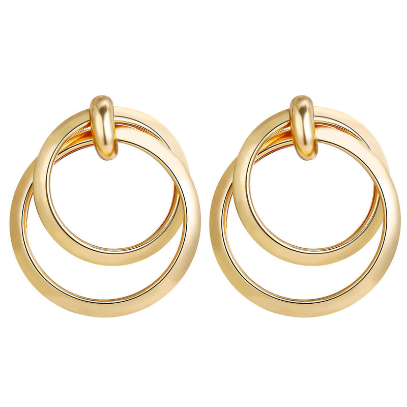 Creative Retro Punk Style Personality Double Circle Metal Earrings