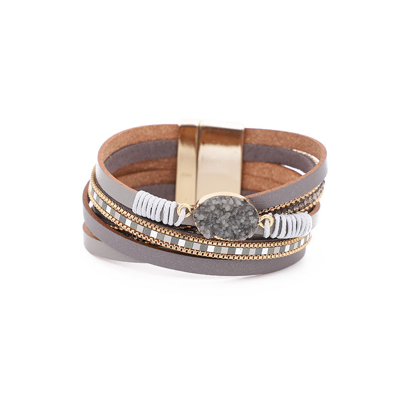 Bohemian Ladies Diamond-studded Magnetic Clasp Multi-layer Stitching Bracelet