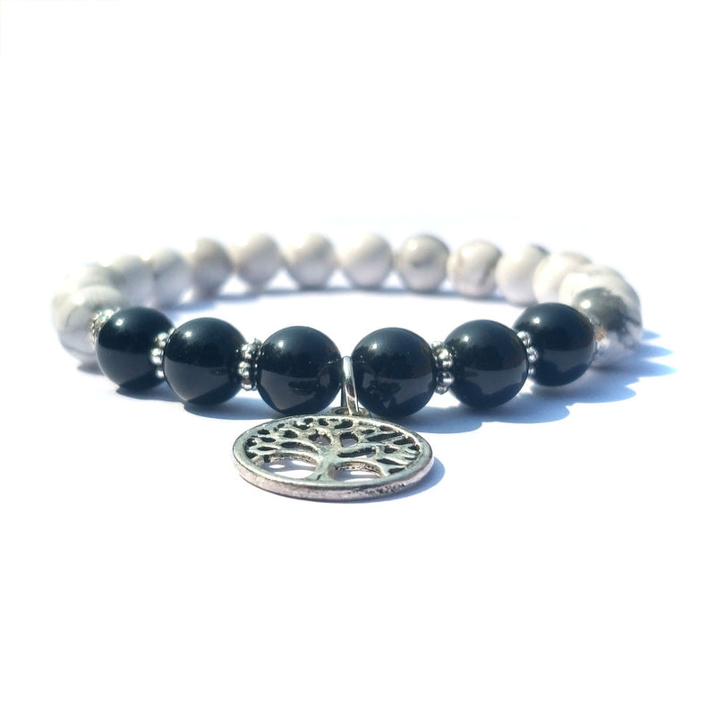 Black Agate White Pine Buddha Bead Energy Stone Bracelet