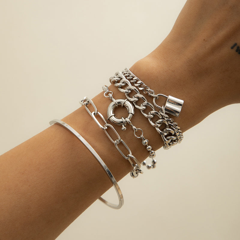 Mix And Match Multi-element Geometric Round Buckle Set Bracelet