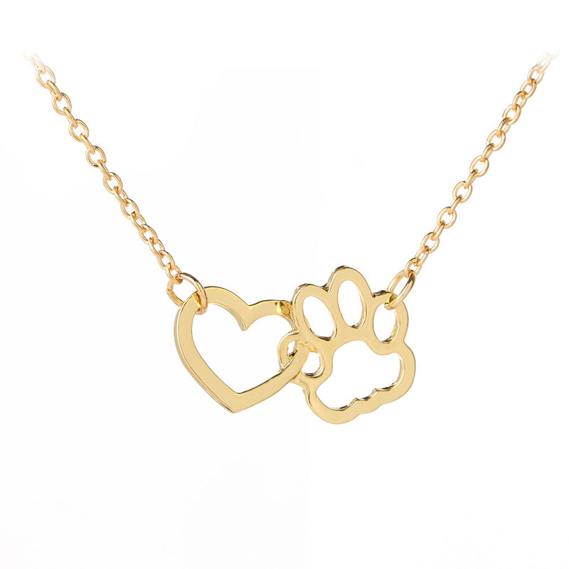 European And American Fashion Love Dog Paw Stitching Pendant Necklace