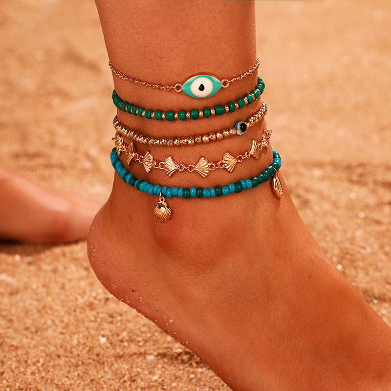 Rice Beads Eye Scallop 5-piece Anklet