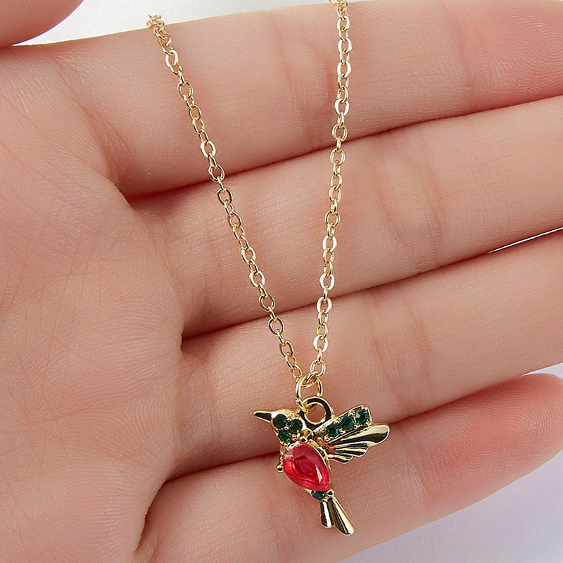 Crystal Animal Hummingbird Necklace Fashion Gold