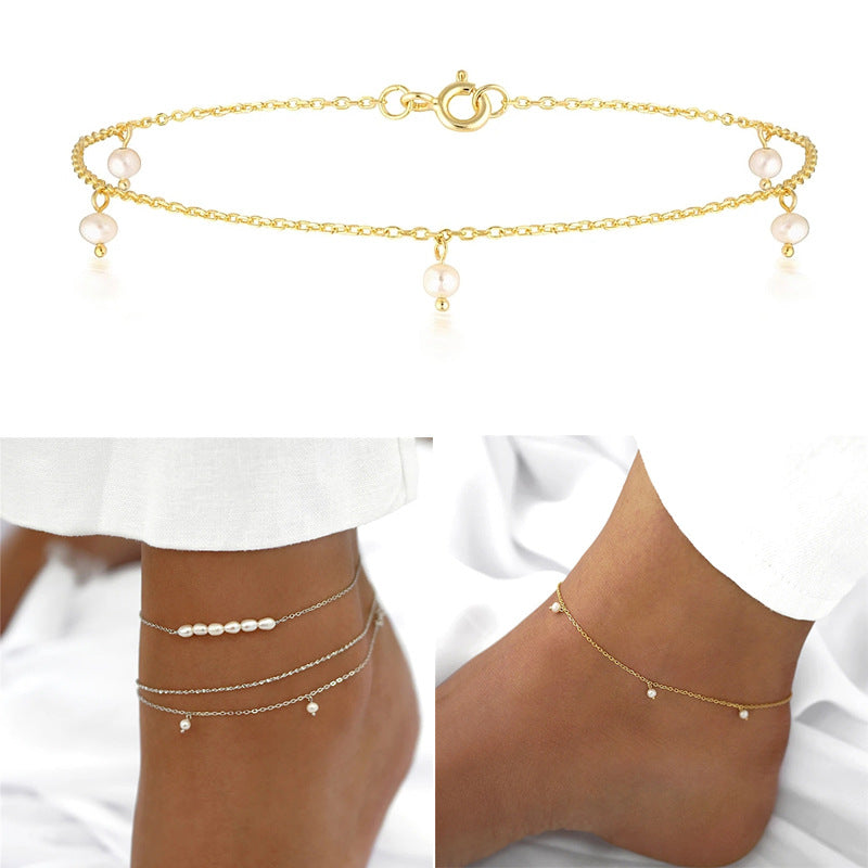 Fashion Baroque Shaped Pearl Anklet Simple