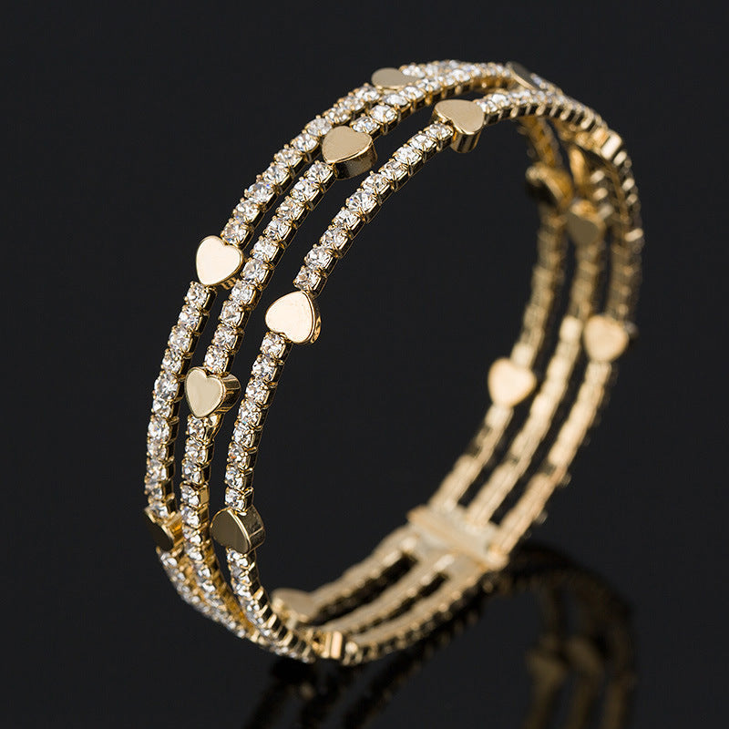 Rhinestone Bracelet Female Full Diamond Love Handmade Three-row Bracelet