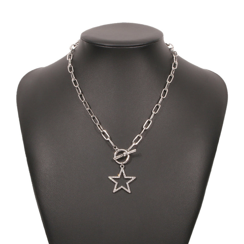 Necklace Imitation Diamond Five-pointed Star Retro Creative New Clavicle Chain