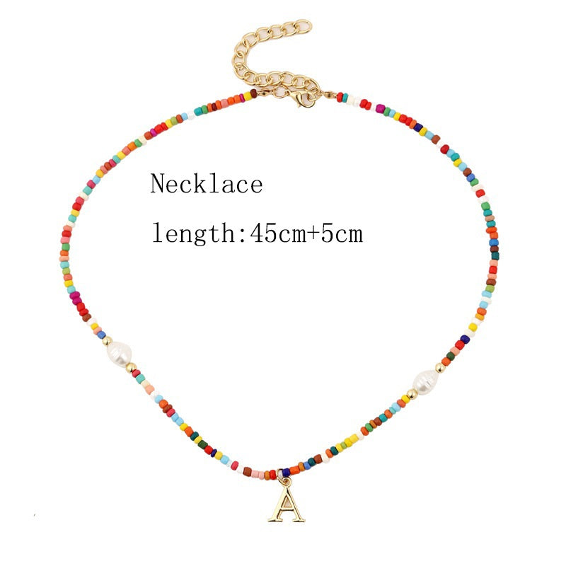 Bohemian Letter A Color Bead Necklace