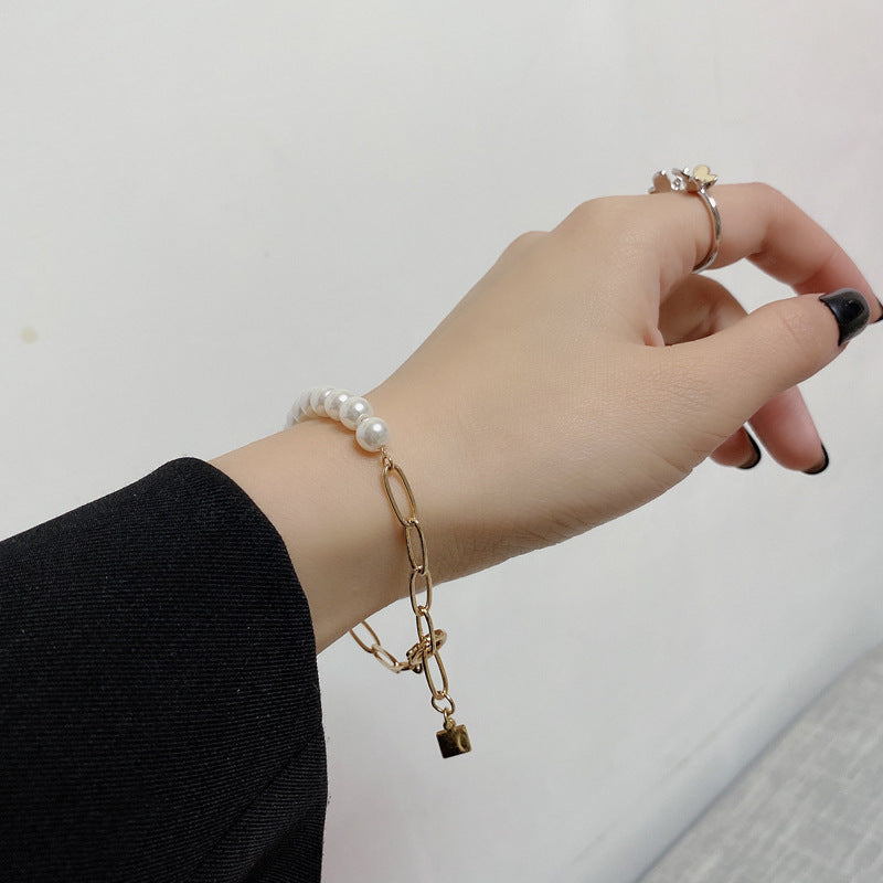 New French Women's Pearl Chain Stitching Bracelet