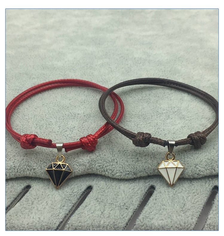 Retro Casual Diamond Red Black Rope Couple Bracelet