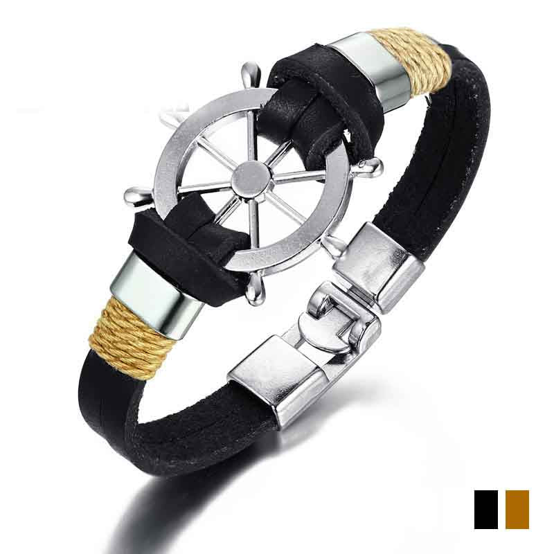 Men's Black Alloy Ship Helmsman Rope Bracelet