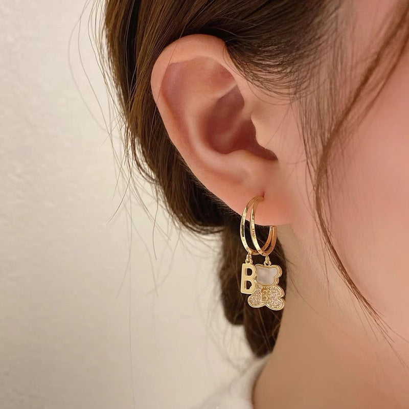 Personality All-match Temperament Bear Letter Earrings