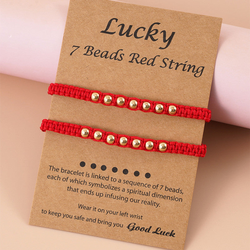 Lucky 7 Knot Golden Bead Red String Bracelet