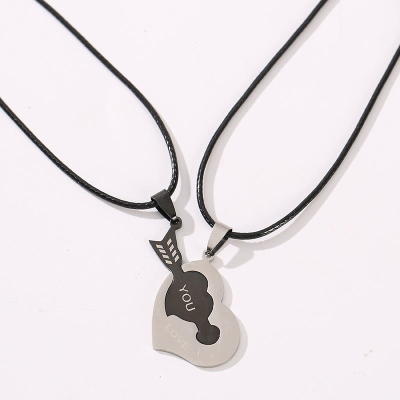 Explosive Titanium Steel Couples Necklace One Arrow Through The Heart Creative