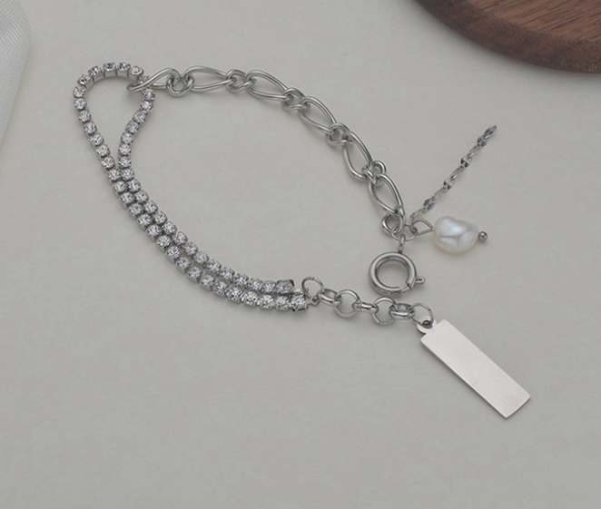 Double Layer Military Pendant with Pearl Bracelet