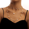 Accessories Baroque Multilayer Eyelet Chain Pearl Pendant Necklace