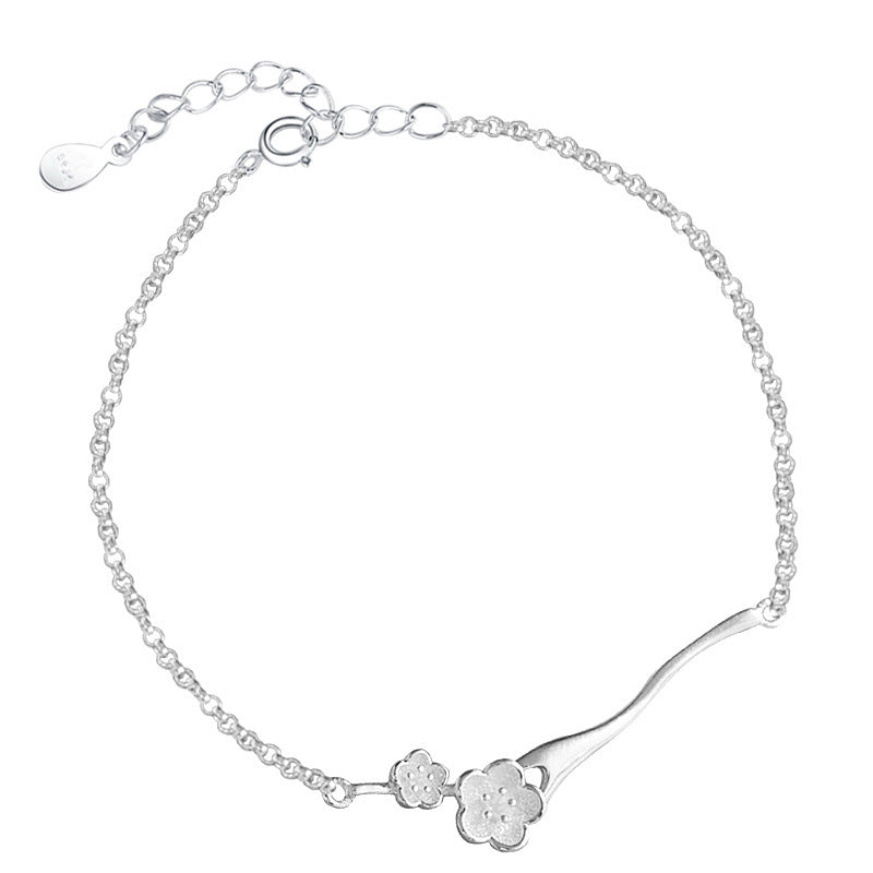 Sterling Silver Peach Blossom Branch Women's Bracelet