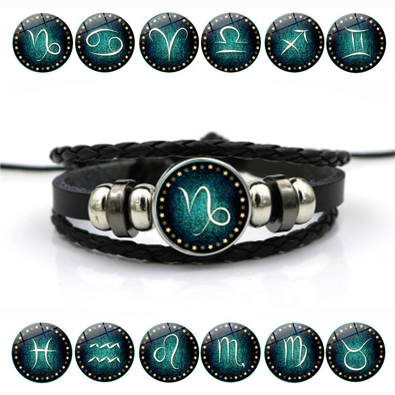 Women's Zodiac Multilayer Braided Leather Bracelet