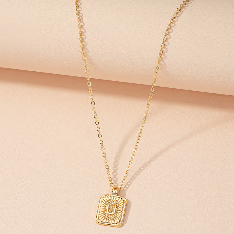 Japanese And Korean Ins Style Simple Square Brand 26 English Alphabet Necklace