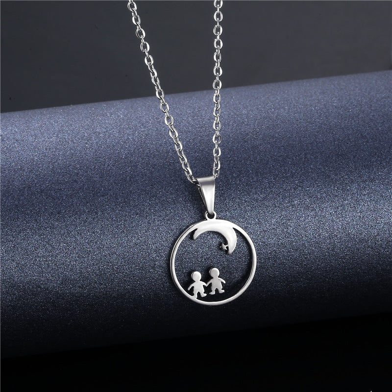 Stainless Steel Boy Girl Star Moon Necklace Clavicle Chain