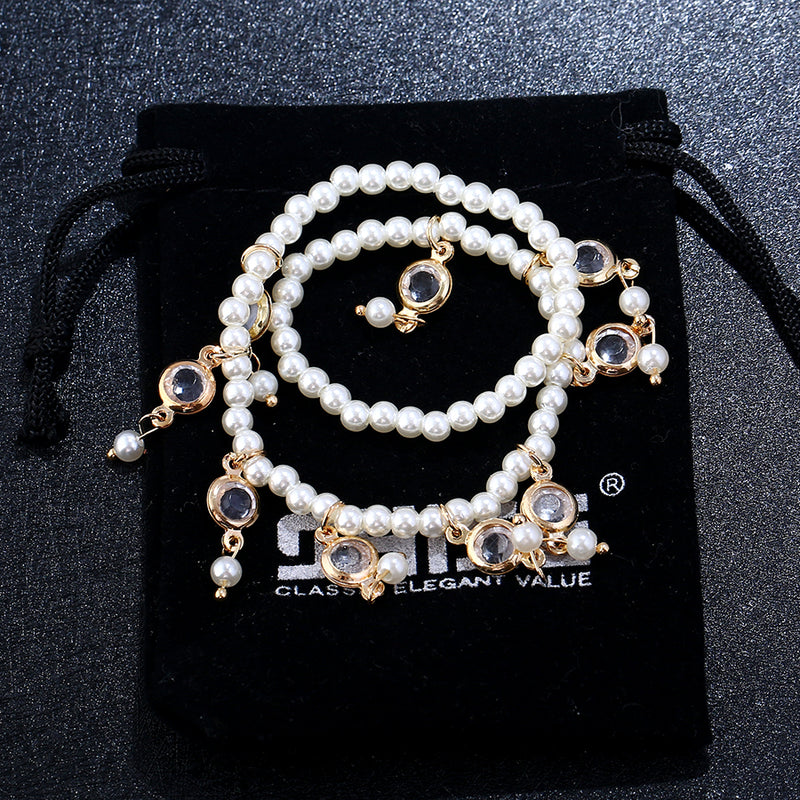 Beach Pearl Crystal Tassel Elastic Anklet