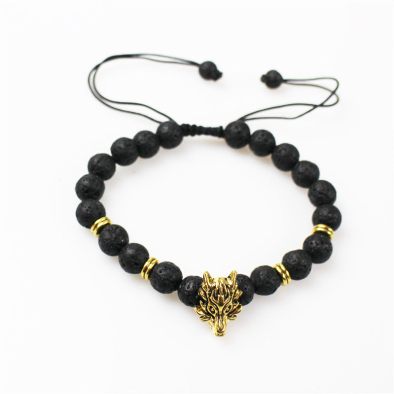Lava Volcanic Stone Essential Oil Bracelet Leopard Head