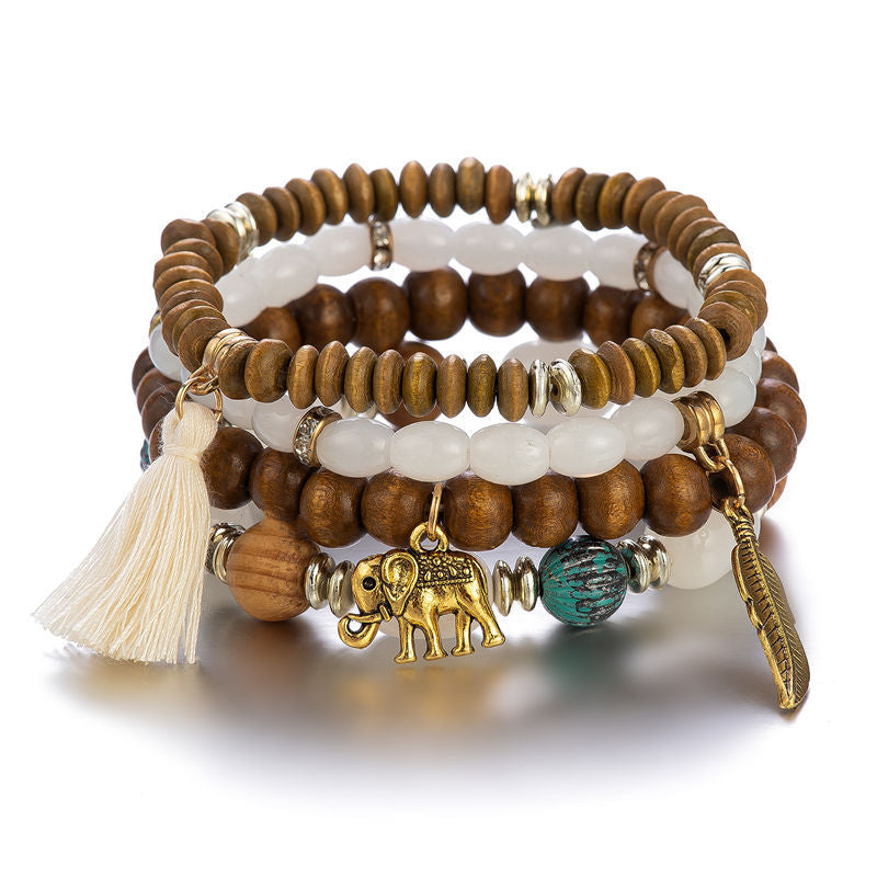 Retro Multi-layer Stretch Wooden Bead Glass Beads Bracelet