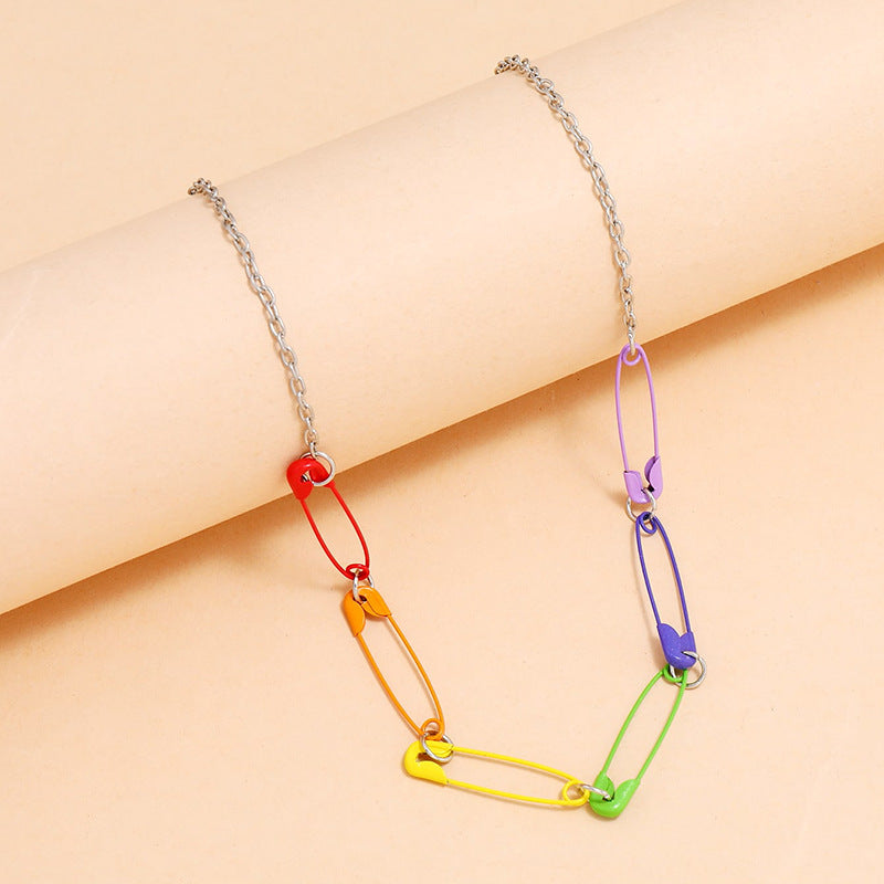 Fashion Personality Colorful Color Buckle Pin Necklace