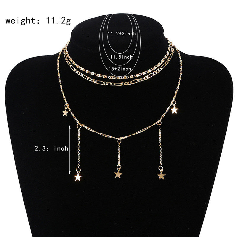 European And American Star Pendant Alloy Necklace Ladies Multi-layer Clavicle Chain