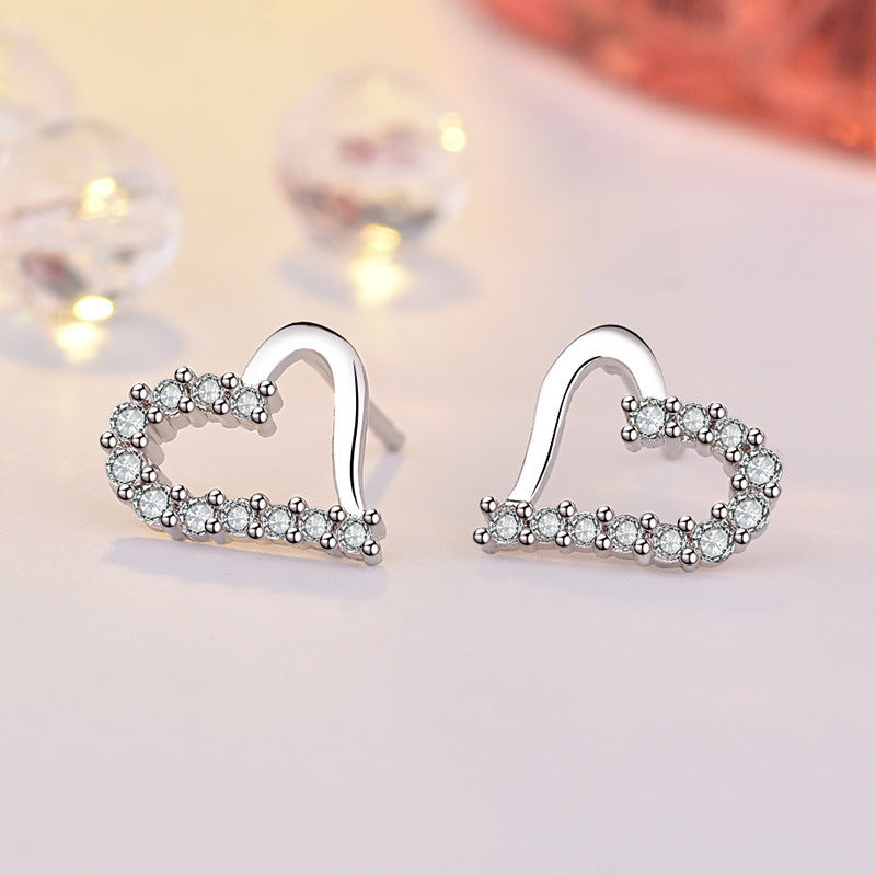 Korean Female Earrings Zircon Tender Heart-shaped Earrings