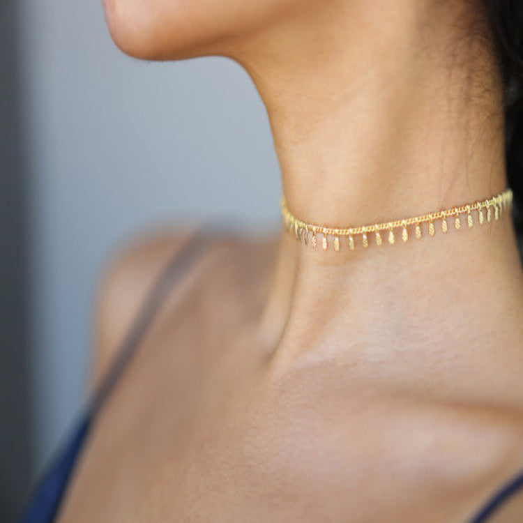 Embossed Copper Chain Collarbone Necklace Cool Wind Casual Metal Chain Necklace