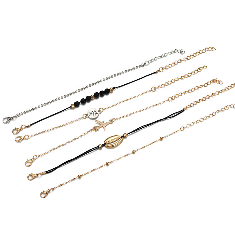 Fashion Alloy Shell Airplane Round Bead Chain Bracelet Six-Piece Set Combination Bracelet
