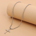 Cross Pendant Necklace Women's Simple Round Bead Chain
