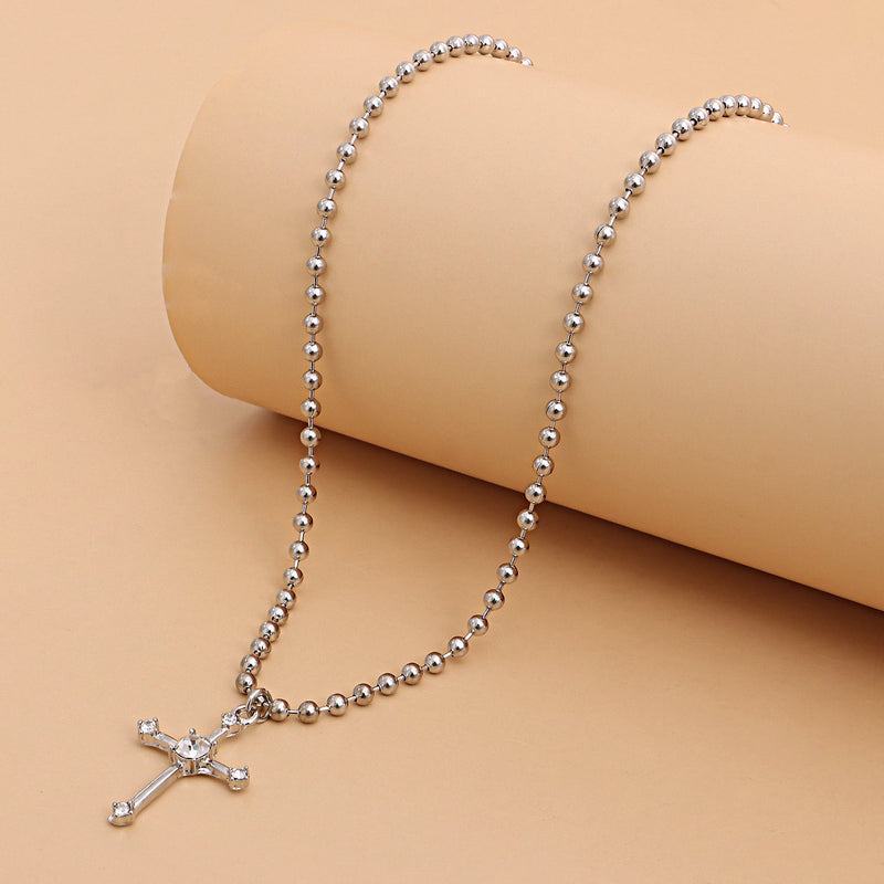 Cross Pendant Necklace Women's Simple Round Bead Chain