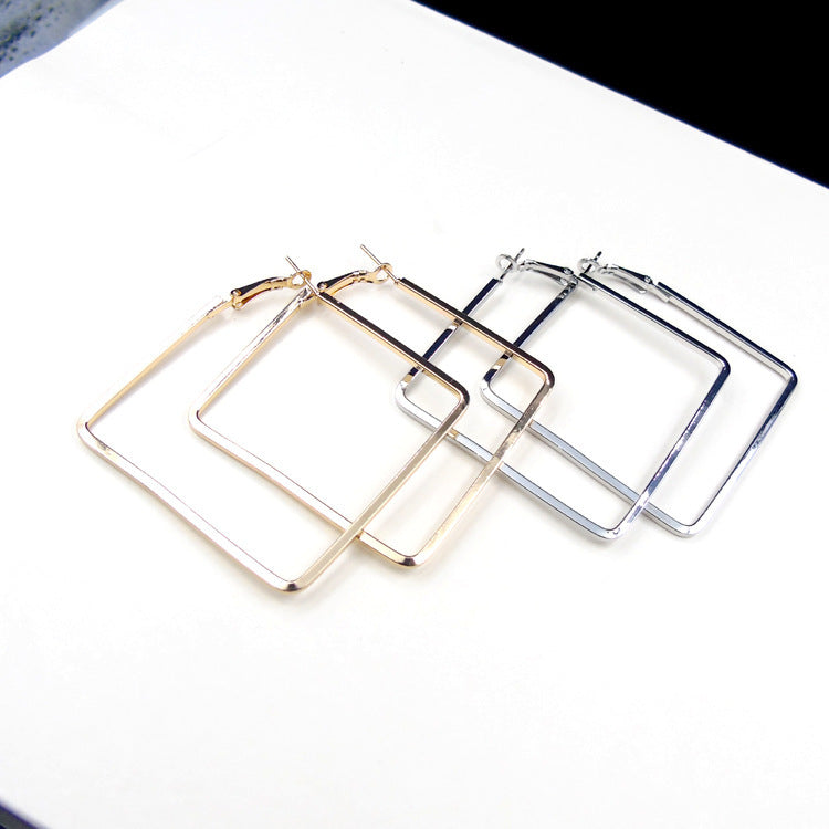 Large Square Earrings With Exaggerated Personality