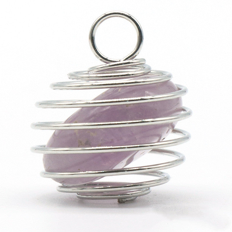 Natural Crystal Agate Semi-precious Stone Copper Wire Winding Spring Pendant