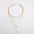 Fashion Simple Multi-layer Necklace Moon Shape Studded With Water Drop Zircon Pendant Bobo Beads Necklace