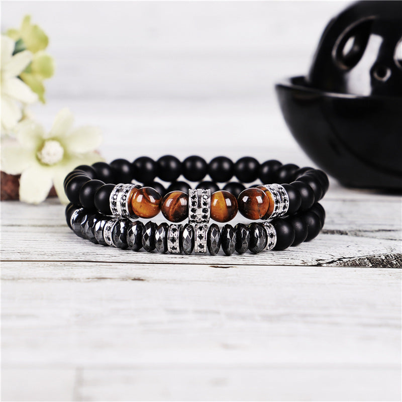 8mm Black Frosted Stone Bracelet Micro-inlaid Zircon Cylindrical Copper Jewelry