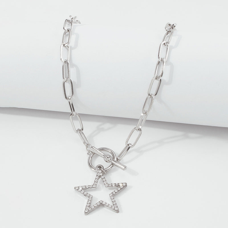 Necklace Imitation Diamond Five-pointed Star Retro Creative New Clavicle Chain