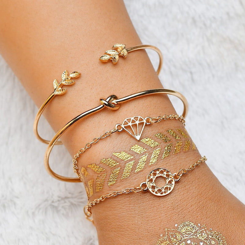 Aliex WISH fashion popular new women's cute leaves hollow round opening bracelet bracelet set