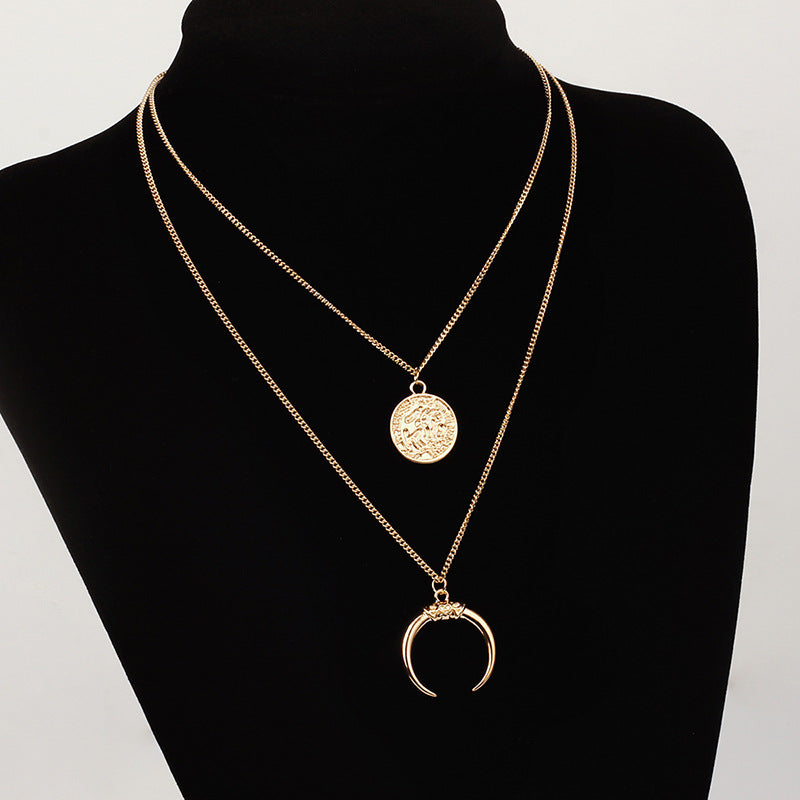 Multi-layer moon disc pendant women's necklace