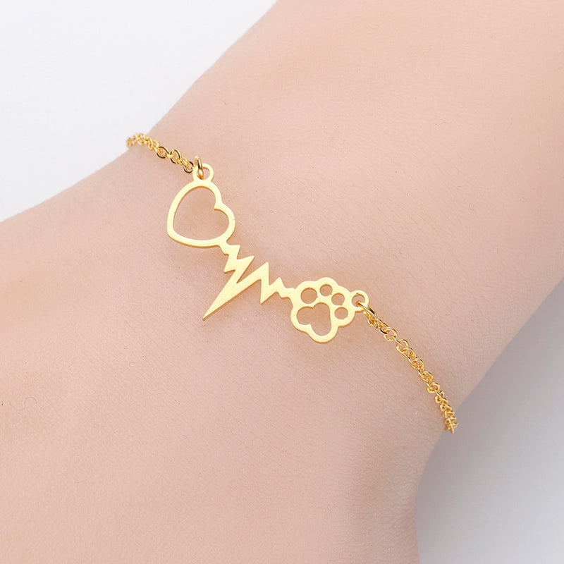 Cat Paw & Beating Heart Cardiogram Bracelet