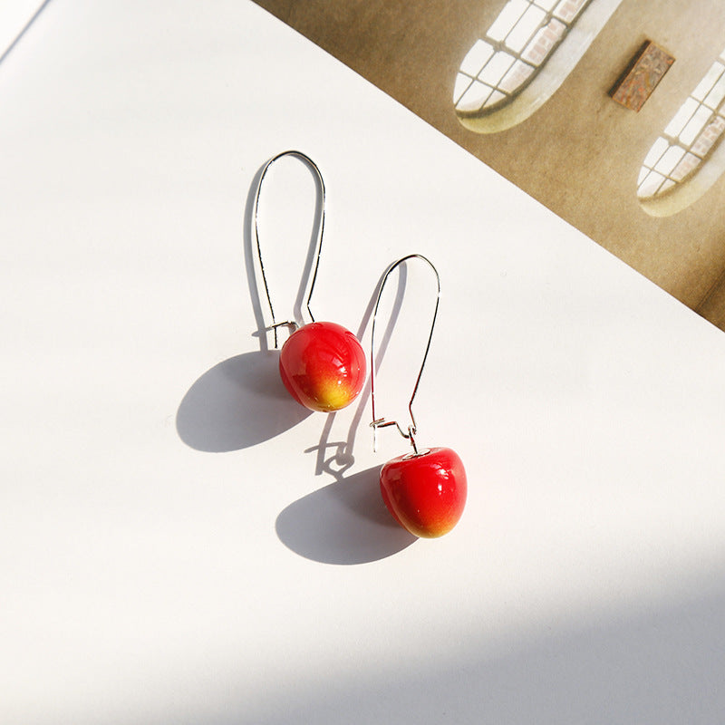 Japanese Gradient Cherry Earrings Girly Simulation Cherries Ins Earrings