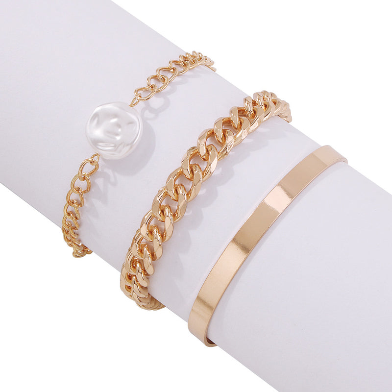 Hip Hop Style,  Simple And Fashionable Pearl Chain Bracelet Set