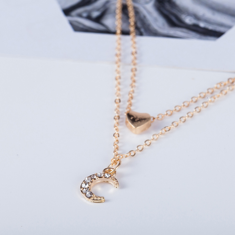 Fashion Multilayer Love Moon Pendant Necklace