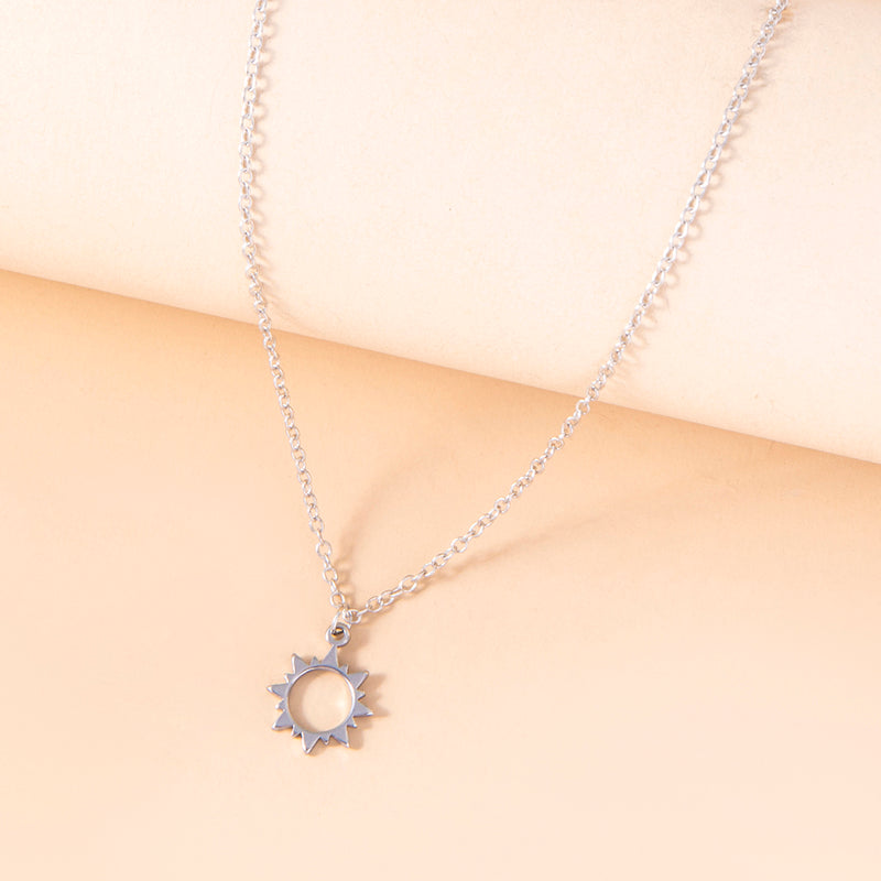 Fashion Silver Sun Stainless Steel Chain Necklace For Women