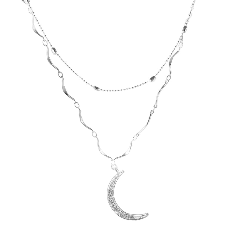 Double Chain Crystal Moon Choker Pendant Women