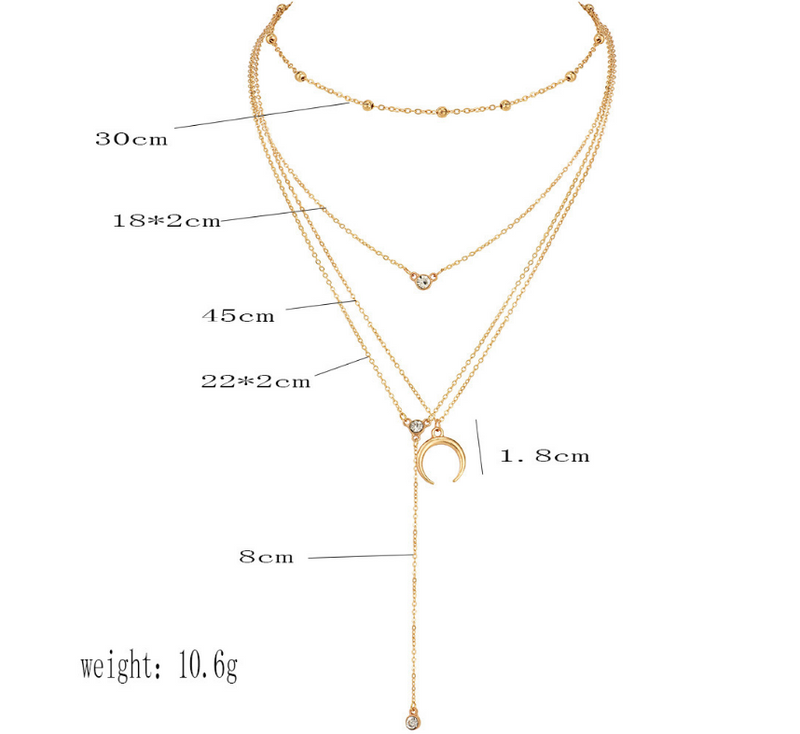 Bead Chain Diamond Moon Pendant Multi-layer Women's Necklace