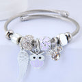 Stainless Steel DIY Beaded Bracelet with Owl and Angel Wings Pendant