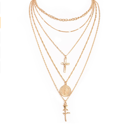 Cross rose combination multi-layer necklace